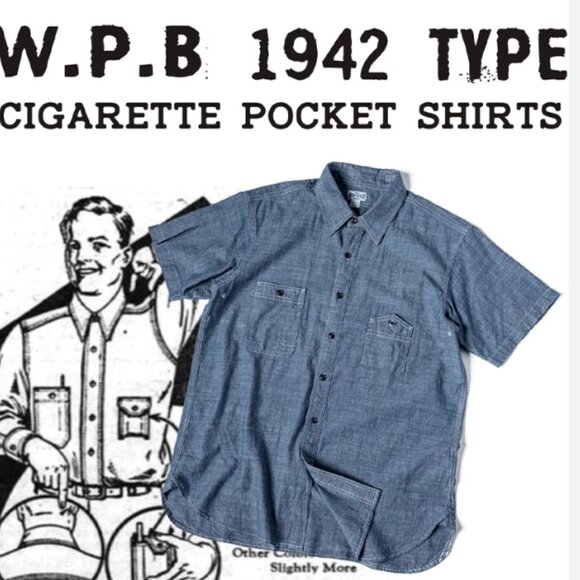 Well Made Non Stock 1942 Model Workwear Retro Button up Chambray shirt Amekaji - Picture 2 of 13